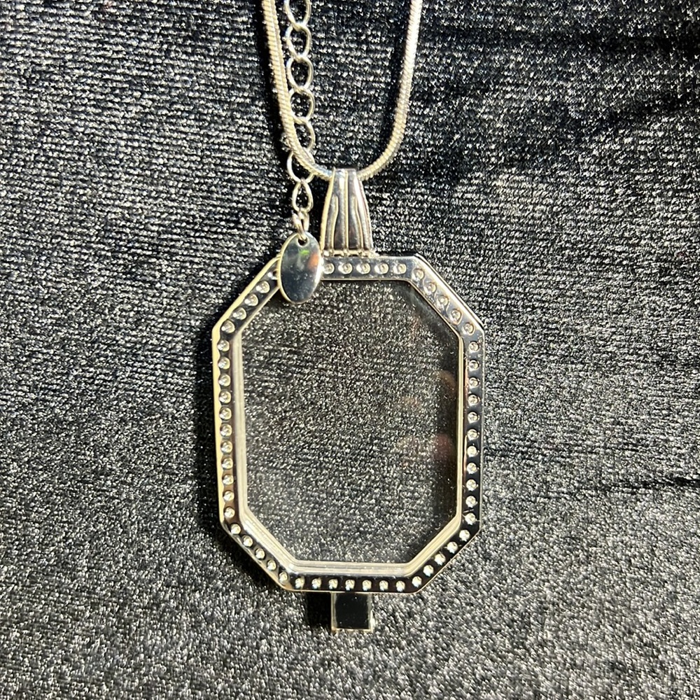 Silver Octagon Locket Necklace with Crystal Accents